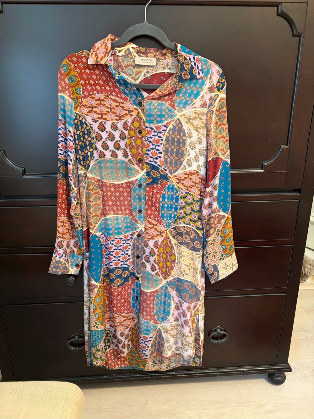 Falconeri 100% Silk Italian Patchwork Print Shirt Dress / Tunic – Size Small